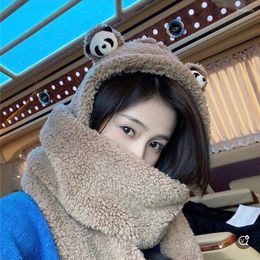 Berets Fashion Desinger Women Winter Warm Scarf Faux Fur Cute Panda Ear Head Hat Chocolate Beige Girl Plush Hooded Cartoon