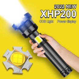 Flashlights Torches High Power Led Flashlights 250000lumens XHP200 Torch 18650 Recharge Camping Flashlight Self Defence Light Tactical Flash Light 0109