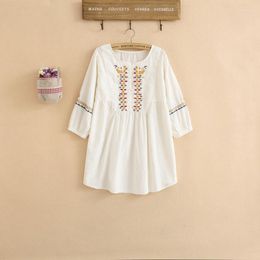 Party Dresses Vintage 70s Flower Embroidery Mori Girl MINI White Dress Hippie Summer Women Clothing Casual Puff Sleeve Vestidos L Plus Size