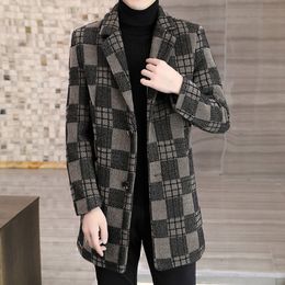 Men's Wool Blends Men Winter Jacket Fashion Slim Fit Long Casual Business en Coat Windbreaker Social Overcoat Clothing S4XL 230107