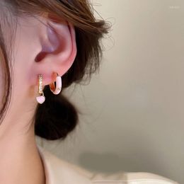 Hoop Earrings 1PC Small Delicate Pink Girl Y2K Love Heart For Women Zircon Ear Buckle 2023 Fashion Jewellery