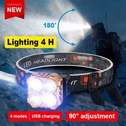Flashlights Torches Mini LED Headlights COB Portable Headlamp Rechargeable Lamp 4 Modes Head Flashlights Mini Camping Lantern With Built-in Battery 0109
