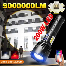 Flashlights Torches 9000000LM 200W Rechargeable Flashlight XHP360 High Power Led Flashlights With COB Light Powerful Torch Lighting 2000M Power Bank 0109