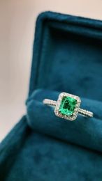 Cluster Rings JY Solid 18K White Gold Nature Green Emerald 0.55ct For Women Birthday's Presents Fine Jewellery