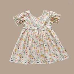 Girl Dresses Girls Flower Puff Sleeve Casual Country Style Floral Dress Kids Sweet Flowers Children Vestidos Toddler Baby Clothing