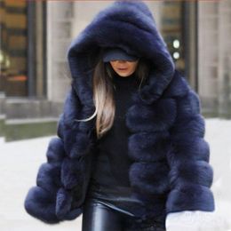 Women's Fur & Faux 2023 Autumn And Winter Grass Made Splicing Hooded Medium Coat Kawaii Vintage Clothes Furry Fashion Temperament