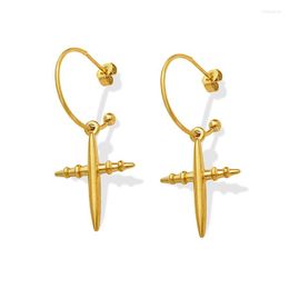 Hoop Earrings European And American Retro Fashion Cross For Girls Female Titanium Steel Plated 18K Gold