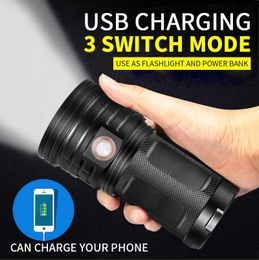 Flashlights Torches 55W 18LED Rechargeable Handheld Flashlights High-power Super Bright 100000 Lumens USB Power Bank IPX6 Waterproof Edc Searchlight 0109