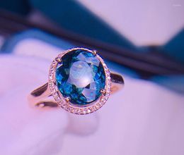 Cluster Rings E421 Tourmaline Ring 3.9ct Fine Jewellery 18K Gold Natural Blue Gemstones Diamonds Female For Women