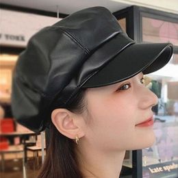 Berets Fashion Ladies Women Girls Leather Baker Boy Peaked Cap Sboy Hat