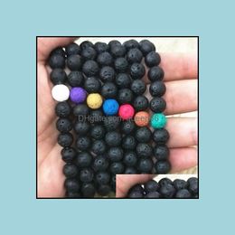 Beaded Black Colourf Lava Stone Bead Bracelet Essential Oil Per Diffuser For Women Men Drop Delivery Jewellery Bracelets Ot4Jh