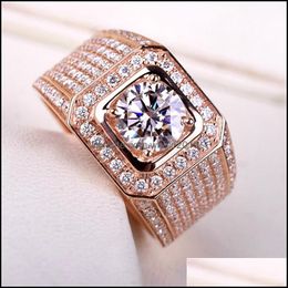 With Side Stones Luxurious Moissanite Ring Open 18K Rose Gold Plated Diamond Wide Group Set Stars Sier Rings For Men Drop Delivery Je Dhycn