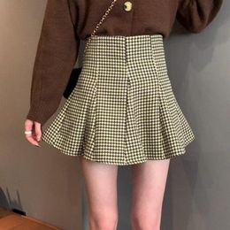 Skirts 2023 Autumn And Winter Korean Version Of High-waist Pleated A-line Short Skirt Plaid All-match Thin Anti-empty