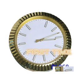 Wall Clocks Rlx Metal Clock High Quality Home Decoration Stainless Steel Gold Case White Dial Style Drop Delivery Garden Decor Dhjua