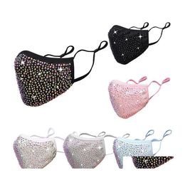 Designer Masks Fashion Bling Diamond Protective Mask 16 Colors Pm2.5 Dustproof Face Washable Reusable With Rhinestones For Women Dro Dhygd