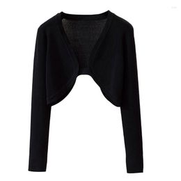 Women's Polos Womens Classic Long Sleeve Open Front Cropped Cardigan Sweater Lightweight Ribbed Knitted Short Shrugs Knitwear For Jack