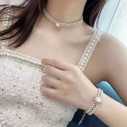 European Classic Pearl Retro Temperament Pearl Necklace Beaded Letter-Printing Double Layer Necklaces Bracelet