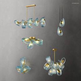 Pendant Lamps Modern Crystal LED Art Deco Blue Beauty Copper Glass Chandelier Living Room Lights Fixture Creative Restaurant Home Lamp