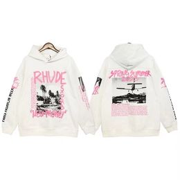 Men's Rhude Designer Correct Version Of The Print Niche Hoody Tide Washed Made Old Vintage American High Streetjhnbrdsq