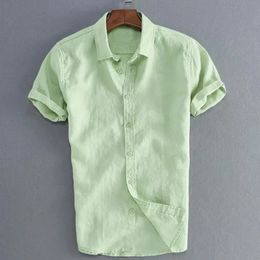 Men's TShirts Colors Linen Short Sleeve Loose Shirt Turndown Collar Simple Style Plain Color Top Summer Cloth 230109