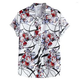 Men's Casual Shirts 2023 Summer Men Hawaiian Lapel Chest Pocket Short Sleeve Colourful Flower Pattern Print Button Up Shirt