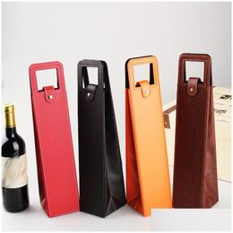 Gift Wrap Pu Leather Wine Or Champagne Tote Travel Bag Single Bottle Carrier Case Organiser Bottles Gifts Bags Drop Delivery Home Ga Dhjdm
