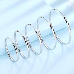 Hoop Earrings 35-70mm Simple Hyperbolic Big Round Silver Colour Wide Hoops For Women Large Circle Ear Ring Party Birthday Gift