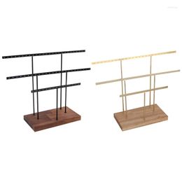 Jewelry Pouches 2 Pcs Hanging Display Rack Tree Organizer Metal For Holding Women-Gold Wood Color & Black Walnut