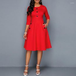 Party Dresses OTEN Women Autumn Dress Elegant Vintage 50s 60s Robe With Button A Line Flare Rockabilly Pinup Pocket Vestidos