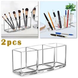 Storage Boxes 2PC 3 Holes Transparent Acrylic Makeup Brush Tool Cosmetic Box Case Beauty Make Up Container Pen Holder Table Organiser