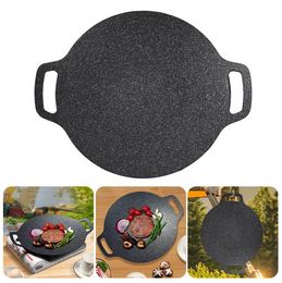 Korean Round Grill Pan Non Stick Pan Household Frying Pan Outdoor Picnic Smokeless Barbecue Plate