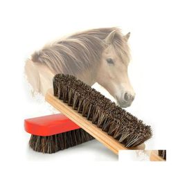 Cleaning Brushes 100 Horsehair Shoe Brush Polish Natural Leather Real Horse Hair Soft Polishing Tool Bootpolish For Suede Nubuck Boo Dhrp6