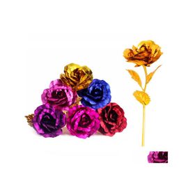 Decorative Flowers Wreaths 24K Foil Plated Gold Rose Flower Room Decor Lasts Love Wedding Decorations Lover Creative Mothers/Valen Dh8Eg