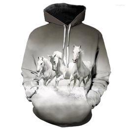 Men's Hoodies Animal White Horse Men/Women 3D Print Harajuku Fashion Casual Outerwear Hip Hop Streetwear