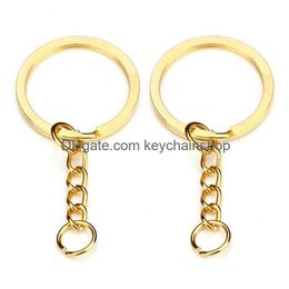 Key Rings 28Mm Gold Ring Keychain Round Split With Short Chain Rhodium Bronze Keyrings Women Men Diy Jewelry Making Chains Drop Deliv Dhi6E