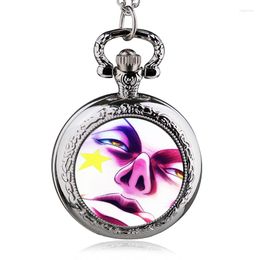 Pocket Watches Funny Cover Clock With Fine Chain Anime Pattern Quartz For Boy Retro Gift Pendant Fob Antique Style