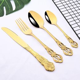 Flatware Sets Gold Stainless Steel Luxury Dinnerware Knife Tea Spoon Fork Kitchen Tableware Silverware 2/4/6/8/Set Royal Cutlery Set