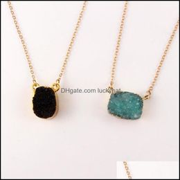 Pendant Necklaces Ins Gold Plated Mticolor Irregar Natural Druzy Stone Necklace Geometric Real Crystal Drop Delivery Jewelry Pendants Otywf