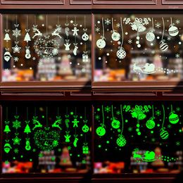 Wall Stickers 2pcs/set Christmas Luminous Sticker Glow In The Dark Elk Bell Snowflake Decal Xmas Home Kids Room Window Decoration