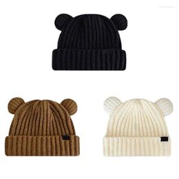 Berets Unisex Winter Autumn Cute Cartoon Bear Ears Double Needle Craft Knitting Beanies Skull Hat Adult Child Outdoor Warm Cold Cap 206