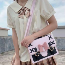 Bolsas de la escuela Bolso de hombro Lolita Mujeres japonesas Bowknot Messenger Messenger Crossbody lindo bolsillo para mujer bolsillo