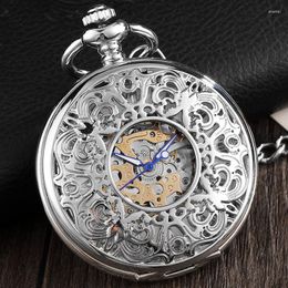 Pocket Watches 2023 Fashion Silver Engraved Hand Wind Mechanical Watch For Men Women Vintage Steampunk Fob Skeleton Male Gift