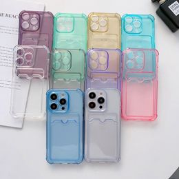 Card Slot Pocket Clear TPU Cases For IPhone 15 14 Pro Max 13 12 iPhone14 Mini 11 XR X XS 10 8 7 Plus 6 Credit ID Fine Hole Soft Crystal Transparent Silicone Phone Back Cover