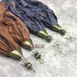 Pendant Necklaces Sari Silk Tassel Antique Bronze Cap Crystal Ball Accent PM28164