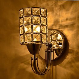 Chandeliers Column cylindrical silver golden LED stair corridor living room bedroom crystal bedside wall light lamp sconce 0109