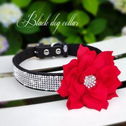 Dog Collars Bling Crystal Collar Flower Puppy Cat Rhinestone For Small Dogs Cats Pet Necklace Chihuahua Pink XS S M L