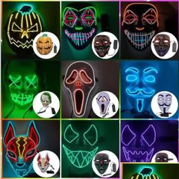 Party Masks Designer Glowing Face Mask Halloween Decorations Glow Cosplay Coser Pvc Material Led Lightning Women Men Costumes For Ad Dhyfa