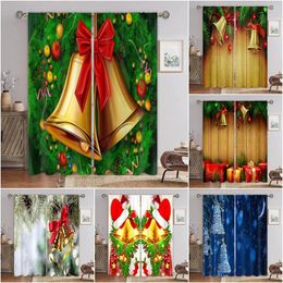 Curtain Christmas Bells 3D Digital Printing Bedroom Living Room Window Curtains 2 Panels