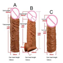 Sex Toy Massager Liquid Silicone Sleeve Reusable Extender 195mm Male Penis Expander Dildo Booster Delayed Ejaculation Store Products