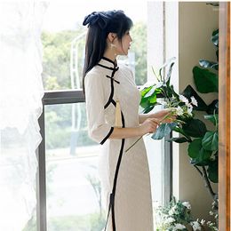 Ethnic Clothing 2023 Spring Chinese Traditional DLace Ress Lipao Retro Elegant White Slim Long Cheongsam Modern Women's Party Evening